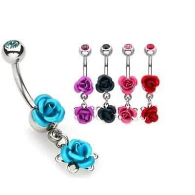 Metal Rose Dangle Banana Ring Belly Navel Ring