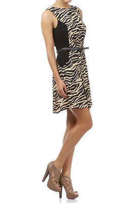 Dress Animal Print Beige Skinny Studded Belt Low Back A Line Sexy