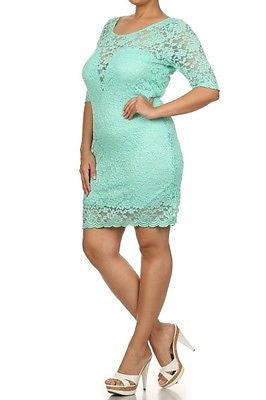 Lace Dress Plus Mini Bodycon Size Cocktail Party Sexy Womens Mint