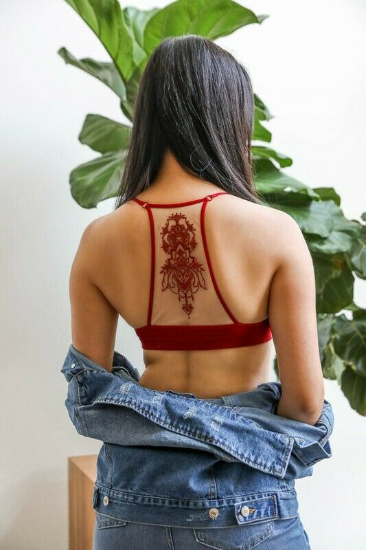 Red Boho Floral Lace Mesh Racerback Bralette Womens