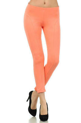 Leggings Pants Thick Scuba Neon Lime Stretch Full Length Pull On Sexy