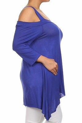 Plus Top Cold Open Shoulder Size Solid Asymmetrical Tunic Women Sexy