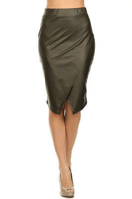 Skirt Faux Leather Wrapped High Waist Black Olive Burgundy Sexy