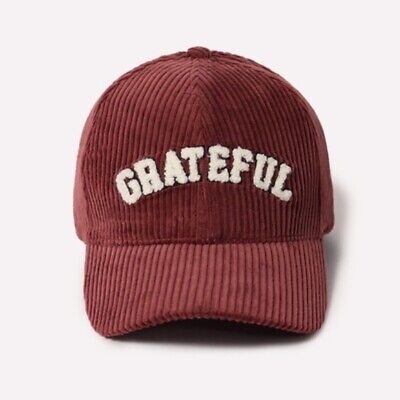 Burgundy Grateful Chenille Patch Corduroy Baseball Cap Fall Women's Hat