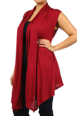 Plus Size Vest Women Open Front Cardigan New Wrap Sleeveless Burgundy