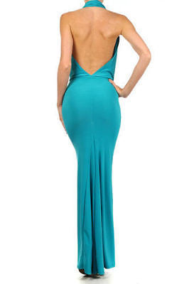 Dress Gown Formal Cocktail Halter Drape Cowl Maxi Solid Low Back Sexy