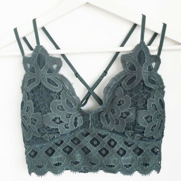 Balsam Green Double Strap Scallop Crochet Lace Bralette Womens