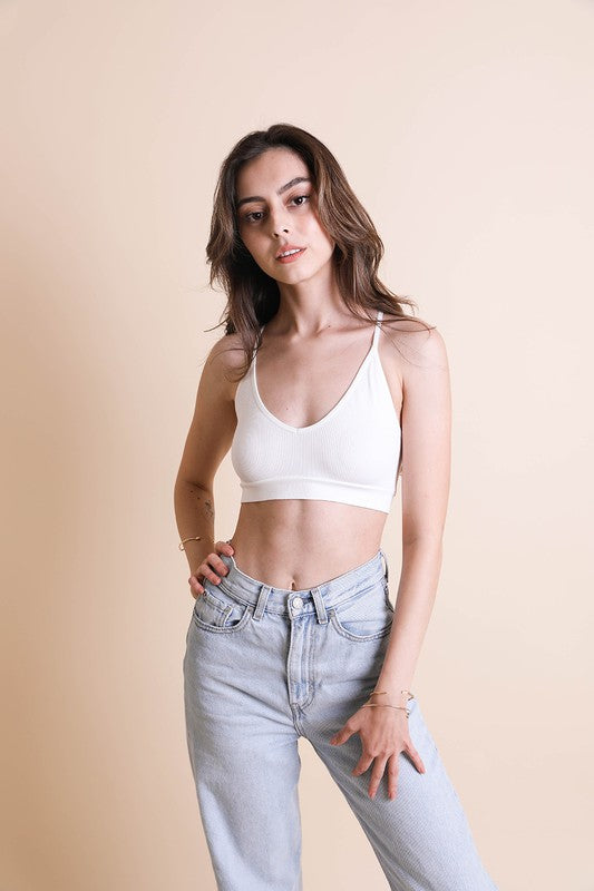 White Boho Seamless Razor Slash Backside Detail Casual Bralette