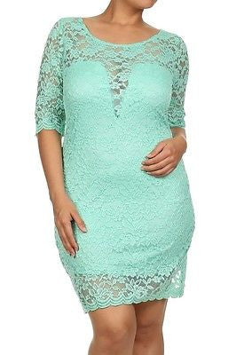 Lace Dress Plus Mini Bodycon Size Cocktail Party Sexy Womens Mint