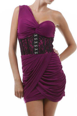 Dress One Shoulder Cocktail Corset Lace Jersey Shore Snooki Mini Charcoal