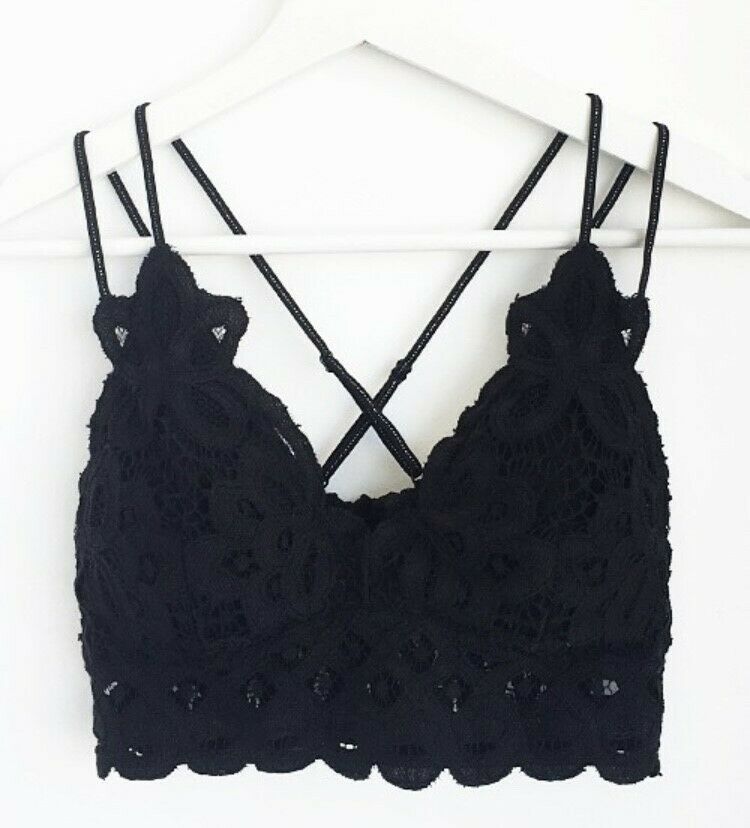 Black Double Strap Scallop Crochet Lace Bralette Womens