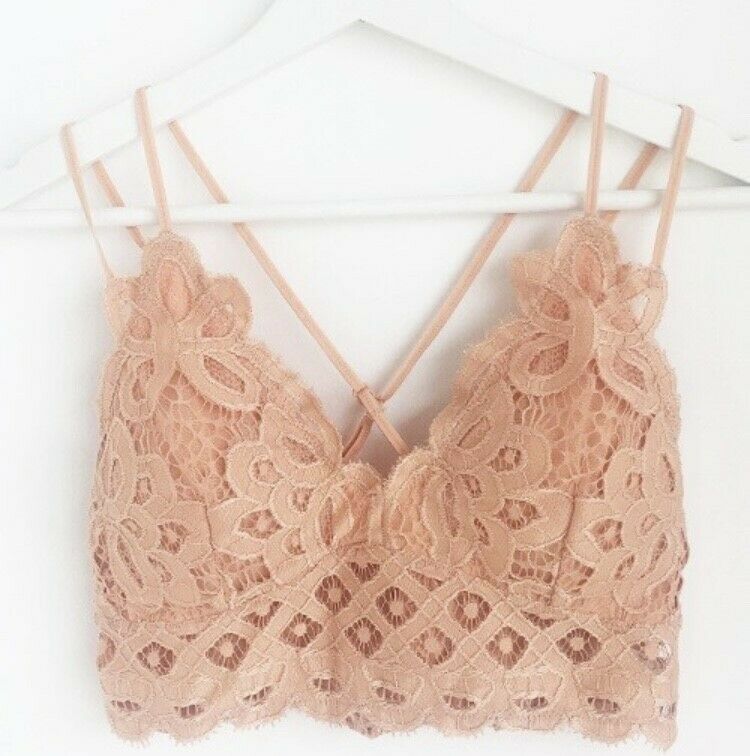 Dusty Coral Double Strap Scallop Crochet Lace Bralette Womens