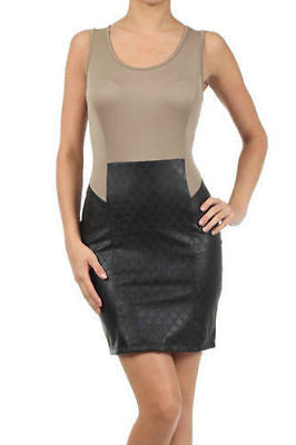 Dress Sexy Faux Leather Sleeveless Mini Club Quilted Scuba Stretch Woman