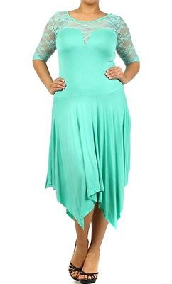 Plus Dress Size 3/4 Lace Sleeve Asymmetrical Sexy Women New Casual