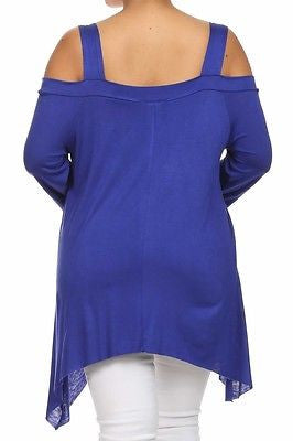 Plus Top Cold Open Shoulder Size Solid Asymmetrical Tunic Women Sexy