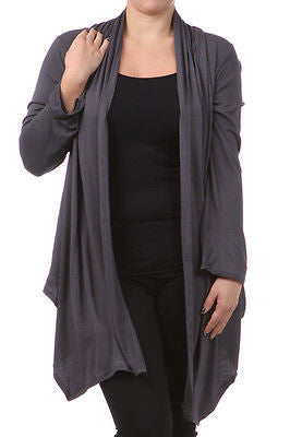 Plus Wrap Women Cardigan Open Front Asymmetrical Long Sleeve Casual New