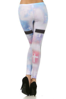 Womens Leggings Cross Pastel Galaxy Cosmic Skinny Stretch Long Length