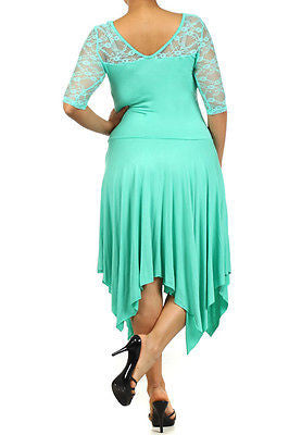 Plus Dress Lace Sweetheart Sexy Solid 3/4 Sleeve Asymmetrical Mint New