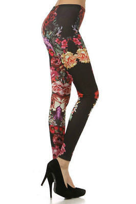 Leggings Small Floral Roses Spring Full Long Length Stretch Skinny Pants New