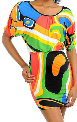 Dress Mini Colorful Geometric Abstract Dolman Sleeve Backside Keyhole