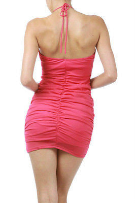 Dress Halter Fuchsia Solid Mini Mesh Criss Cross Club Party Sexy