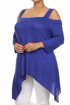 Plus Top Cold Open Shoulder Size Solid Asymmetrical Tunic Women Sexy