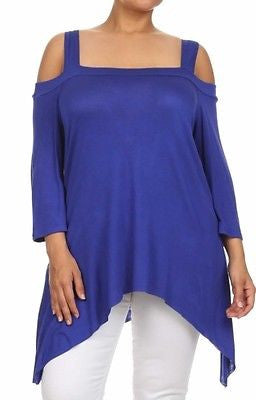 Plus Top Cold Open Shoulder Size Solid Asymmetrical Tunic Women Sexy