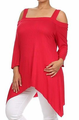 Plus Top Cold Open Shoulder Size Solid Asymmetrical Tunic Women Sexy