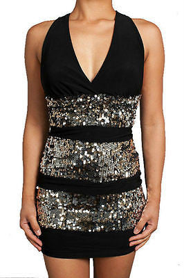 Mini Dress Sparkling Sequin Silver Gold Metallic Cocktail X Back Striped