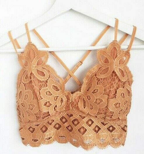 Sandstone Double Strap Scallop Crochet Lace Bralette Womens