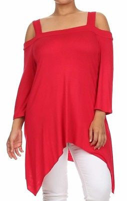 Plus Top Cold Open Shoulder Size Solid Asymmetrical Tunic Women Sexy