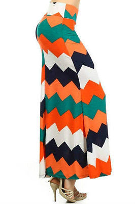 Skirt Maxi Full Length Chevron Summer High Waist Stretch Zig Zag Casual