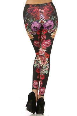 Leggings Small Floral Roses Spring Full Long Length Stretch Skinny Pants New