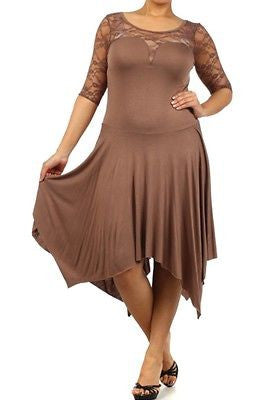 Plus Dress Size 3/4 Lace Sleeve Asymmetrical Sexy Women New Casual