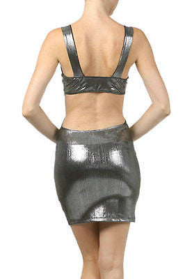 Dress Shiny Blue Metallic Cut Out Waist Backside Stretch Mini Club