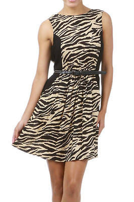 Dress Animal Print Beige Skinny Studded Belt Low Back A Line Sexy