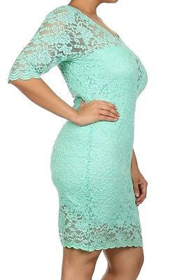 Lace Dress Plus Mini Bodycon Size Cocktail Party Sexy Womens Mint