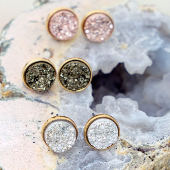 Boho Gold Mini Druzy Sparkling Stud Earrings