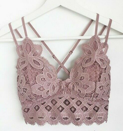 Dusty Blush Double Strap Scallop Crochet Lace Bralette Womens