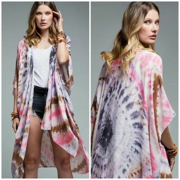 Dreamer Bohemian Tie Dye Boho Gypsy Open Kimono Wrap Top Casual Womens