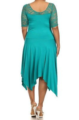 Plus Dress Lace Sweetheart Sexy Solid 3/4 Sleeve Asymmetrical Jade New