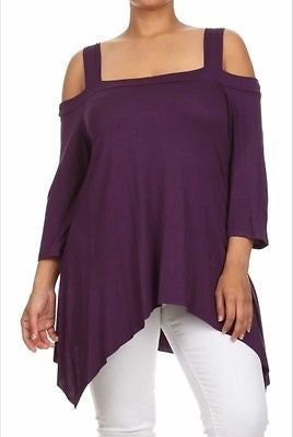 Plus Top Cold Open Shoulder Size Solid Asymmetrical Tunic Women Sexy