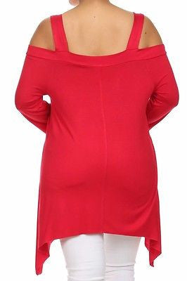 Plus Top Cold Open Shoulder Size Solid Asymmetrical Tunic Women Sexy
