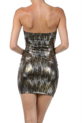 Dress Sexy Metallic Zig Zag Gold Silver See Thru Mesh Stretch Bodycon