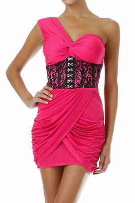 Dress One Shoulder Cocktail Corset Lace Jersey Shore Snooki Mini Charcoal