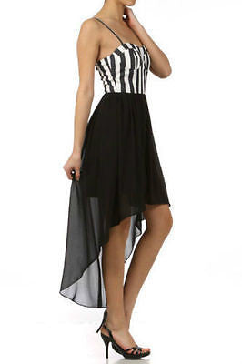 Dress Striped Chiffon Hi Low Hem 2 IN 1 Casual Sheer Sweetheart Neckline