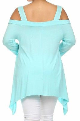 Plus Top Cold Open Shoulder Size Solid Asymmetrical Tunic Women Sexy