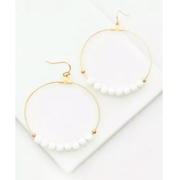 White Agate Natural Stone Bead Gold Hoop Earrings