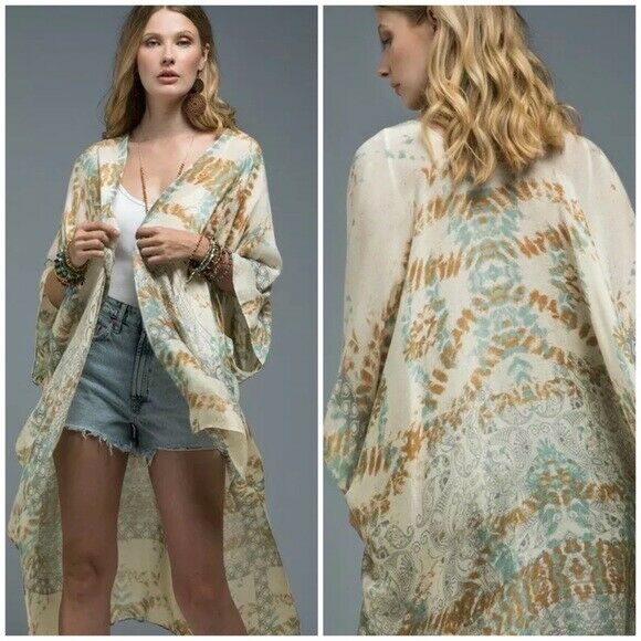 Mojito Tie Dye Mandala Geometric Gypsy Bohemian Open Kimono Wrap Casual