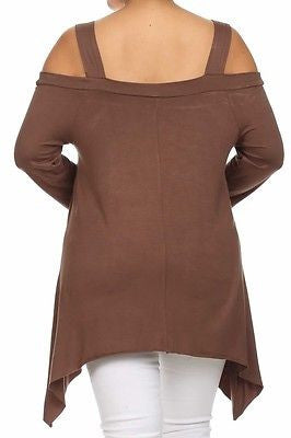 Plus Top Cold Open Shoulder Size Solid Asymmetrical Tunic Women Sexy